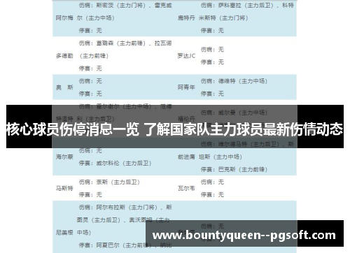 核心球员伤停消息一览 了解国家队主力球员最新伤情动态